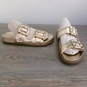 Near New Schultz Enola Metallic Gold Slip On Sporty Flat Sandals Flats